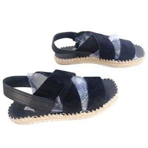 Vince Tenison Suede Espadrille Flat Sandal Black Jute Leather Size 10